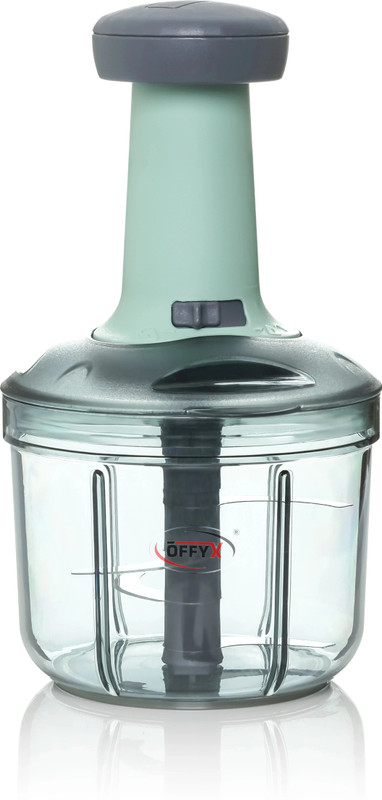 Offyx Hand Push 900 Ml With 4 Stainless Steel Blades Vegetable & Fruit Chopper(1 Bowl With Lid, 1 Cutter 4X Blade, 1 Handle)
