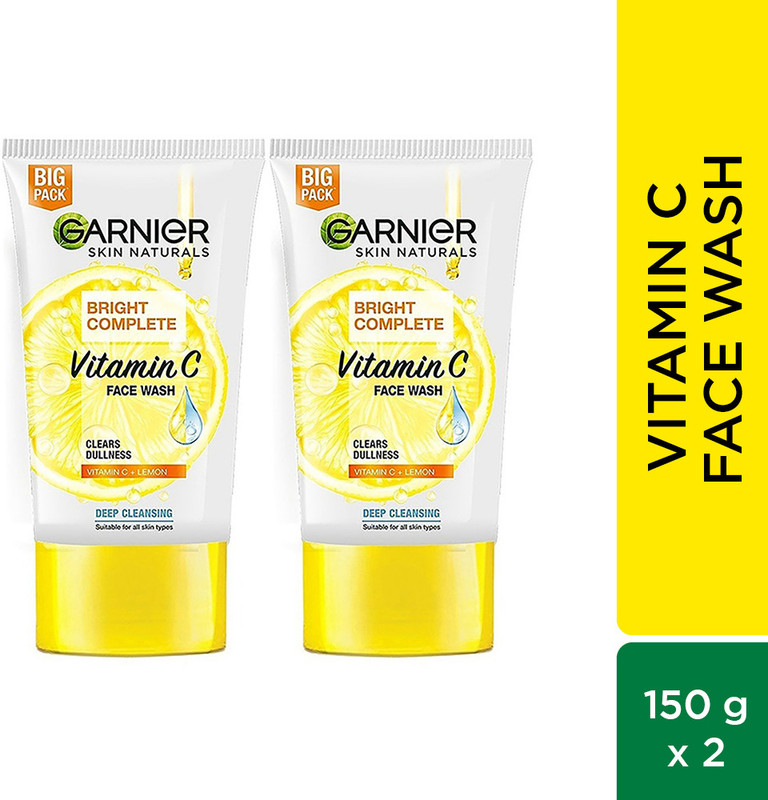Garnier Bright Complete Vitamin C , 150G (Pack Of 2)|Brighter And Glowing Skin Face Wash(300 G)