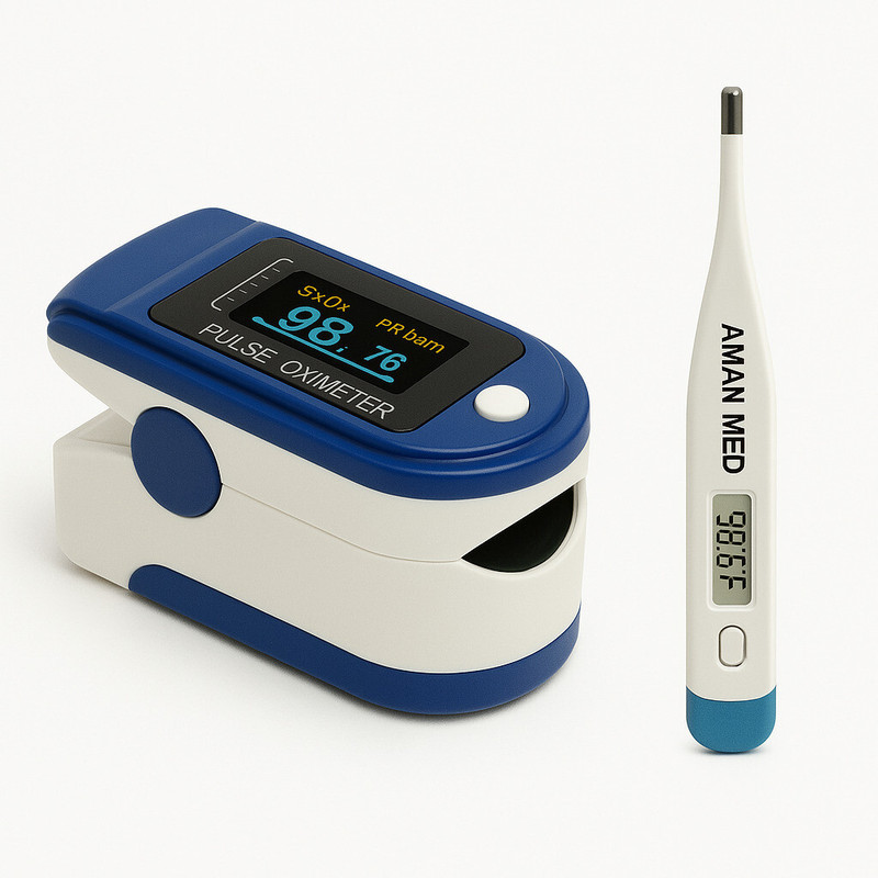 Aman Med Pulse Oximeter With Digital Thermometer Health Care Appliance Combo Pulse Oximeter(White)