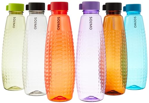 Amazon Brand – Solimo Plastic Water Bottles | Set Of 6| Break Proof | Freezer Safe | Bpa Free | Leak Proof |Beta, Multicolor