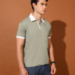 Metronaut Solid Men Polo Neck Light Green T-Shirt