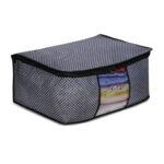 Jeyang Non Woven Saree Cover And Cloth Organizer With Transparent Window For Wardrobe Storage For Towels, Bedsheets, Clothes, Sarees And Lehenga ((Black Dot), Pack Of 1)