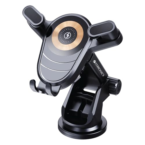 Zebronics Wcc150, Wireless Car Charger, 15W Fast Charging, Upto 6.8 Inches, 360° Rotatable + 180° Tilt Adjustments, 60Mm Extendable Telescopic Arm, Strong Suction Cup, 1 Meter Cable