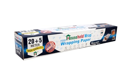 Household Wrap 25 Meters Food Wrapping Paper Roll – Premium Non-Stick Butter Wrapping Paper. Food Wrapping Paper, Re-Heatable Non Stick Paper, Oven Safe Parchment Paper