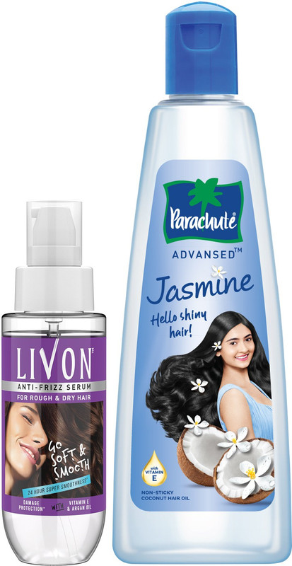 Parachute Advansed Jasmine Coconut Hair Oil, Shiny, Strong Hair & Hair Serum For Women & Men(2 Items In The Set)