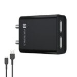 Portronics Adapto 66 2.4A 12W Dual Usb Port 5V/2.4A Wall Charger,Comes With 1M Micro Usb Cable, Usb Wall Charger Adapter For Smartphone (Black)
