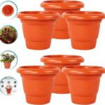 God Of Goods 8 Inch Round Garden Plastic Planters Plant Container Set For Indoor/Outdoor Pot Plant Container Set(Pack Of 6, Plastic)