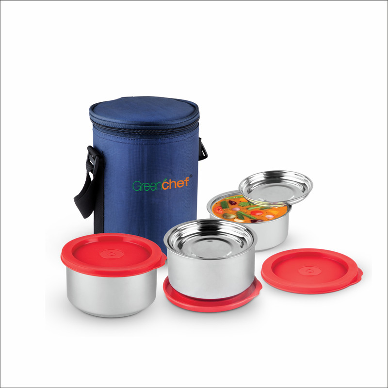 Greenchef Ss Insulated Lunch Box (Pack Of 3) – Sizzle 3 Containers Lunch Box(350 Ml)