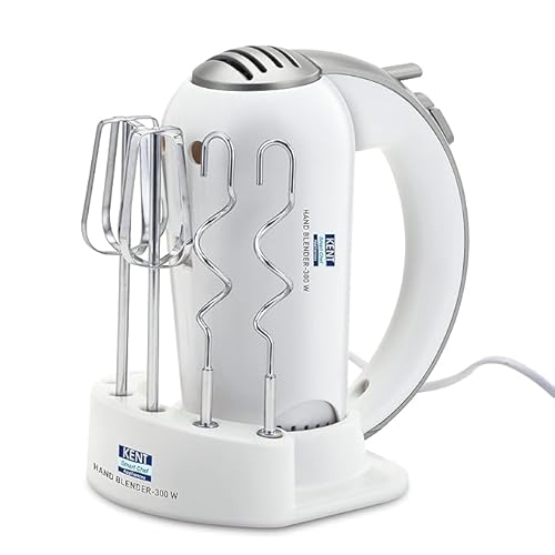 Kent 16051 Hand Blender 300 W | 5 Variable Speed Control | Multiple Beaters & Dough Hooks | Turbo Function, Plastic, 300 Watts