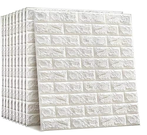 Nareval Self Adhesive Diy Peel And Stick 3D Brick Foam Sheet Wallpaper For Wall Stickers Pvc Wall Panel For Home Hotel Living Room Bedroom Kitchen Office (Size 70 X 77Cm) (Sheet White Brick, 1)