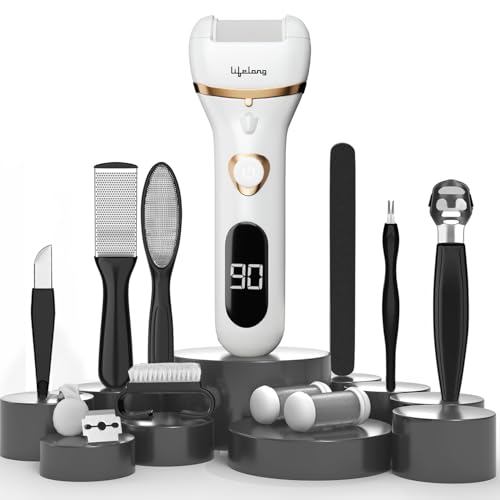 Lifelong Callus Remover For Feet With Pedicure Kit, Callus Remover For Feet Electronic, Callusremover, 3 Roller Heads, 2 Speeds & Rechargeable Battery Display, Foot Callus Filer(Llpcw105, White)