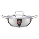 Iveo Stylo Stainless Steel With Lid Induction Base Triply Bottom Kadhai 20 Cm & 1.8 Ltrs Capacity | Sturdy Handle & Heavy Bottom Induction Friendly & Gas Stove Compactible | Dishwasher Safe.