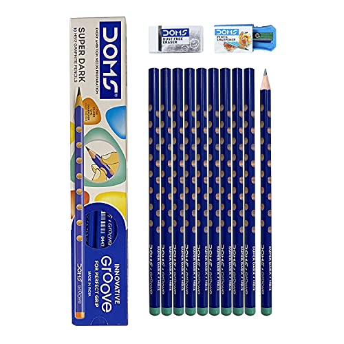 Doms Groove Hb/2 Super Dark Graphite Pencil Box Pack | Innovative Groove For Perfect Grip | Free Eraser & Sharpner Inside | Pack Of 30 Pencils