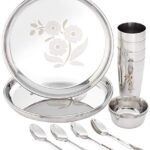 Amazon Brand – Solimo Stainless Steel Dinnerware Set, 16 Pieces, Solid