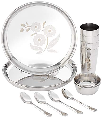Amazon Brand – Solimo Stainless Steel Dinnerware Set, 16 Pieces, Solid