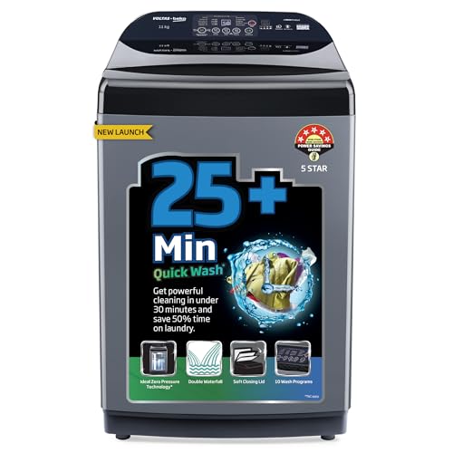 Voltas Beko, A Tata Product 11 Kg 5 Star Fully-Automatic Top Loading Washing Machine (Wtl1106Uea / Obs1060, Grey, Double Waterfall Technology)