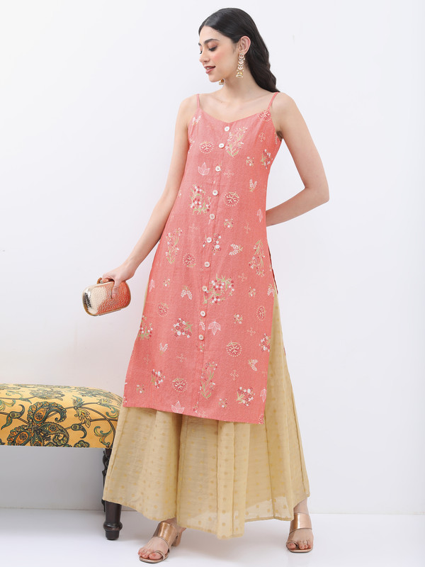 Ketch Women Printed Ethnic Dress Kurta(Pink)