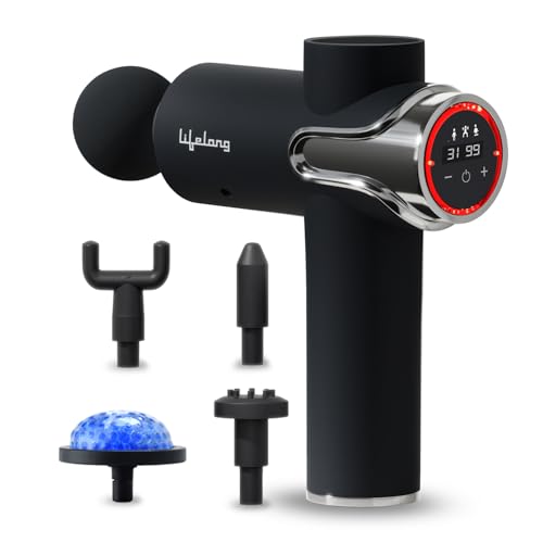 Lifelong Gun Massager For Pain Relief With Cold Compression & 99 Speed Settings – Rechargeable, 5 Massage Heads, 3 Modes For Full Body Deep Tissue Percussion Massage For Muscles Of Back, Neck, Shoulder, Hand, Foot, Head & Leg