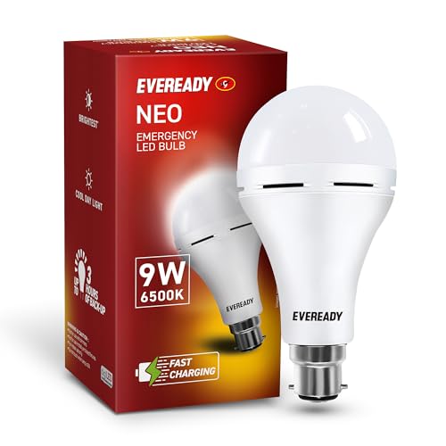 Eveready 9W Emergency Inverter Led Bulb, Cool Day Light (6500K), Rechargeable Bulb With 3 Hours Backup, Ideal For Powercuts, Energy Efficient, B22 Base, Pack Of 1