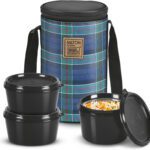 Milton Lofty Tiffin (3 Containers,1 X 320 Ml, 2 X 450 Ml Each) With Jacket, Navy Blue 3 Containers Lunch Box(420 Ml)