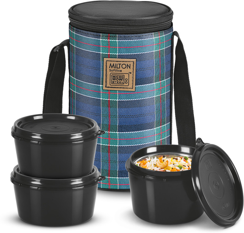 Milton Lofty Tiffin (3 Containers,1 X 320 Ml, 2 X 450 Ml Each) With Jacket, Navy Blue 3 Containers Lunch Box(420 Ml)