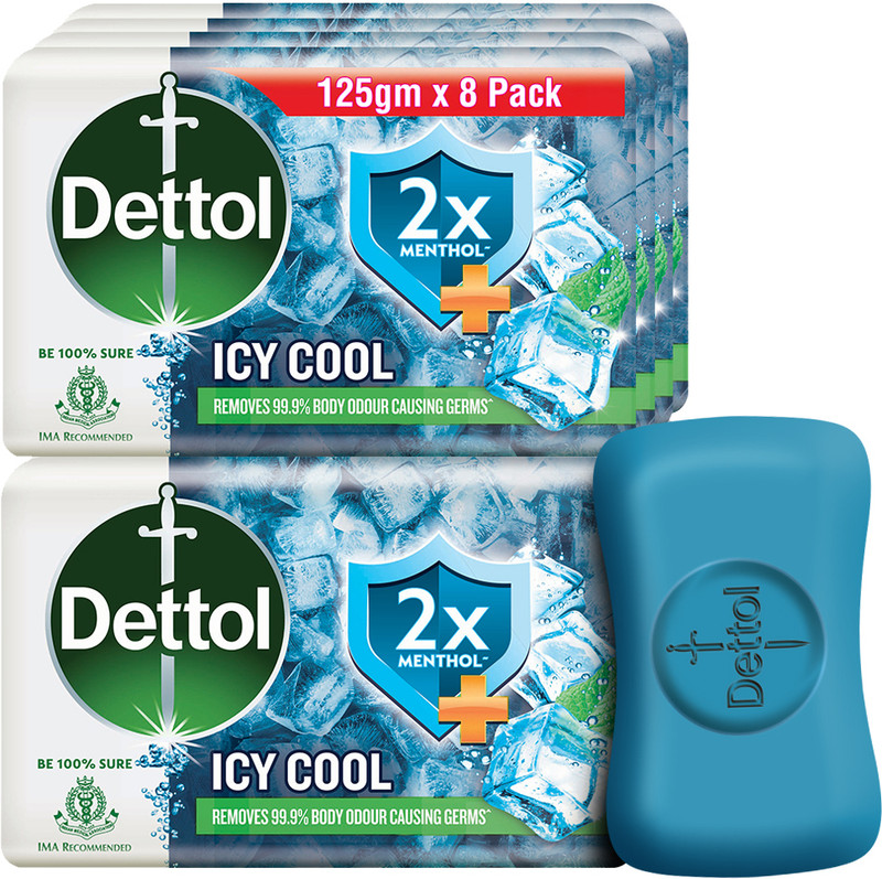 Dettol Icy Cool Bathing Soap Bar With 2Xmenthol(8 X 125 G)