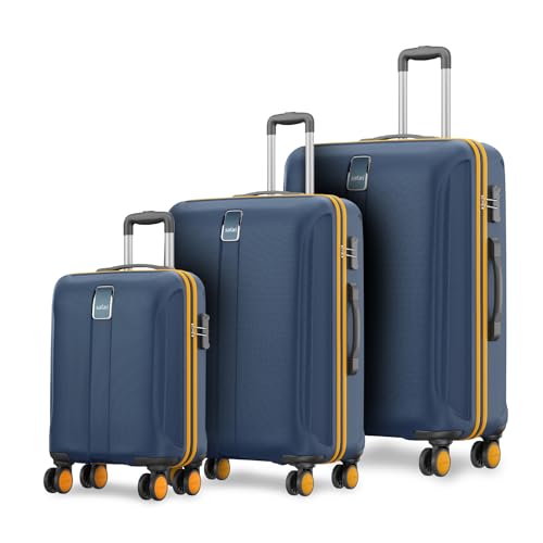 Safari Thorium Neo 8 Wheels 55,66 And 77 Cm Small,Medium And Large 4 Wheel Inline 3 Trolley Bags Polycarbonate 360 Degree Wheeling System Luggage,4 Wheel Inline Trolley Bags,Graphite Blue