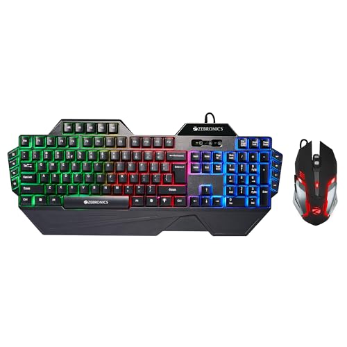 Zebronics Optimus Gaming Keyboard & Mouse Combo, Braided Cable, Gold Plated Usb, Upto 3600 Dpi, 6 Buttons, High Resolution Sensor, Multicolor Led, Dedicated Macro Keys, 117 Keys (Black)