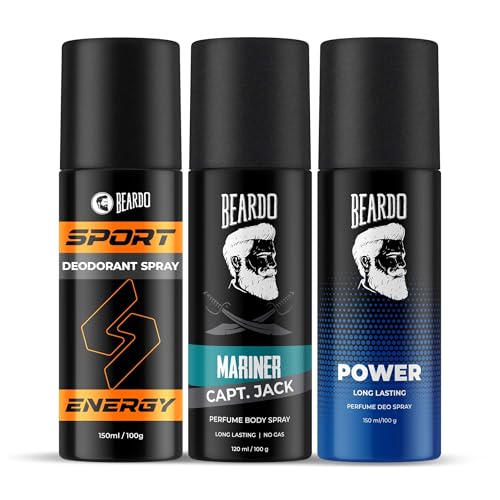 Beardo Sport Energy Deodorant 150Ml, Mariner Captain Jack 120Ml & Power Perfume Deo 150Ml (Set Of 3)