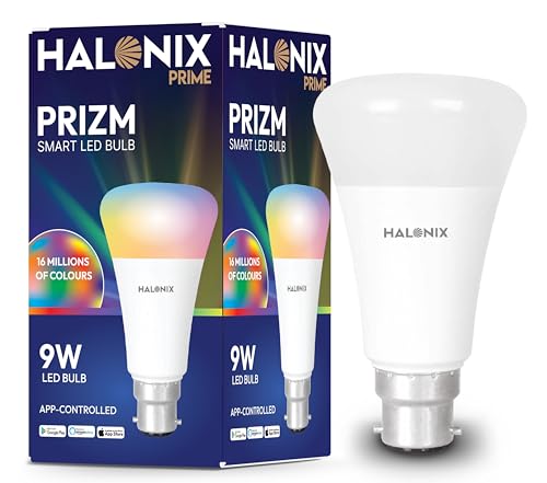 Halonix Wi-Fi Enabled Smart Led Bulb 9W B22D (16 Million Colors + Warm White/Neutral White/White) (Compatible With Amazon Alexa And Google Assistant)