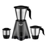 Preethi Tiara Mixer Grinder For Kitchen | 500 Watt Mixie | 3 Stainless Steel Jars (0.3L, 0.7L And 1.2L) | Grey & Black