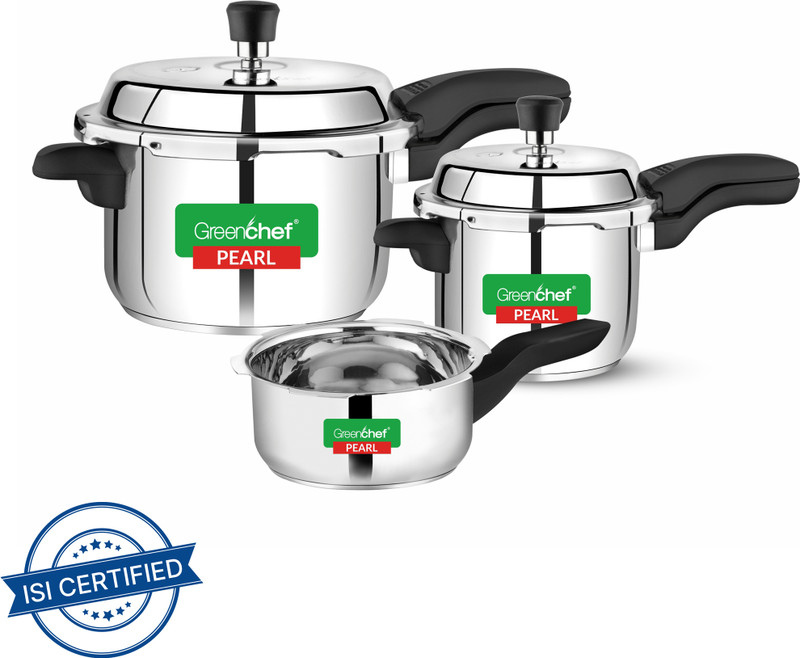 Greenchef Pearl Special Combo 2 L, 3 L, 5 L Outer Lid Induction Bottom Pressure Cooker(Stainless Steel)