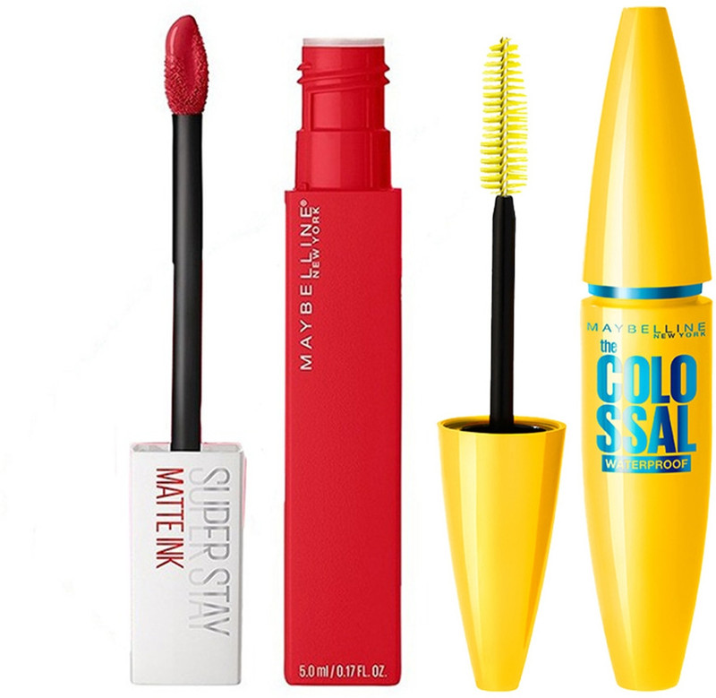 Maybelline New York Lash & Lip Love Kit-Superstay Matte Ink Liquid Lipstick + Colossal Mascara(Ambitious, 15 G)
