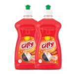 Giffy Liquid Dish Wash Gel 500Ml Pack Of 2 With Turbo Boosters| 50% More Effective| Natural Mild Fragrance Removes Odour| Easy Lather & Rinse Off Formulation| Leaves No White Residue| Safe On Hands