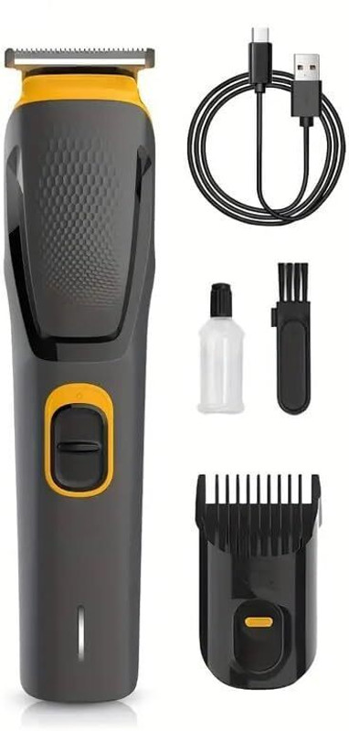 Chinustyle At-509 Cordless Professional Hair Trimmer Titanium Coated Blade Waterproof Trimmer 90 Min  Runtime 12 Length Settings(Black, Yellow)