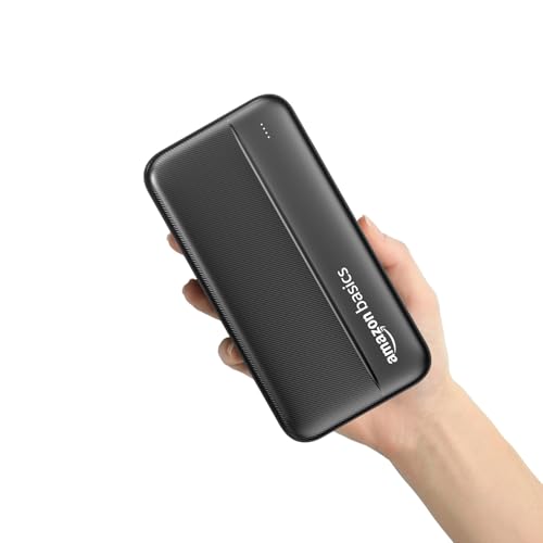 Amazon Basics 20000 Mah Power Bank | Fast Charging | Dual Output Usb-A Ports | Dual Input (Black)