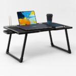 Cubiker Engineered Wood Multipurpose Foldable Laptop Table With Cup Holder | Table Home Study Writing Table, Foldable And Portable/Ergonomic Edges (Black – 60[L] X 40[W] X 24[H] Cm)