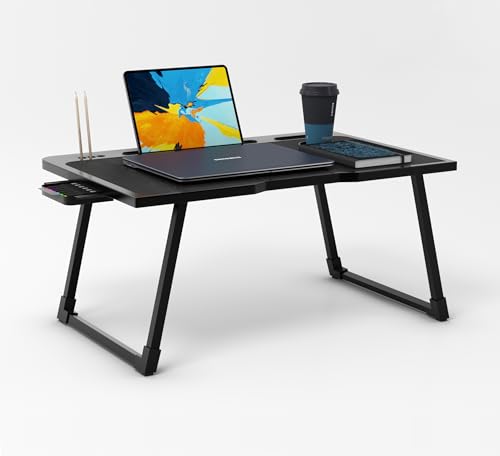 Cubiker Engineered Wood Multipurpose Foldable Laptop Table With Cup Holder | Table Home Study Writing Table, Foldable And Portable/Ergonomic Edges (Black – 60[L] X 40[W] X 24[H] Cm)