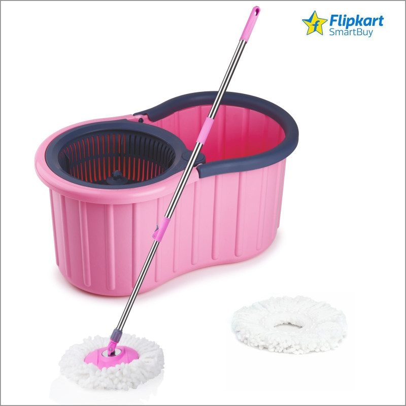 Flipkart Smartbuy New Bucket Spin Mop Amazing Design In Plastic And 2 Microfiber Refill Set Mop Set(Pink)