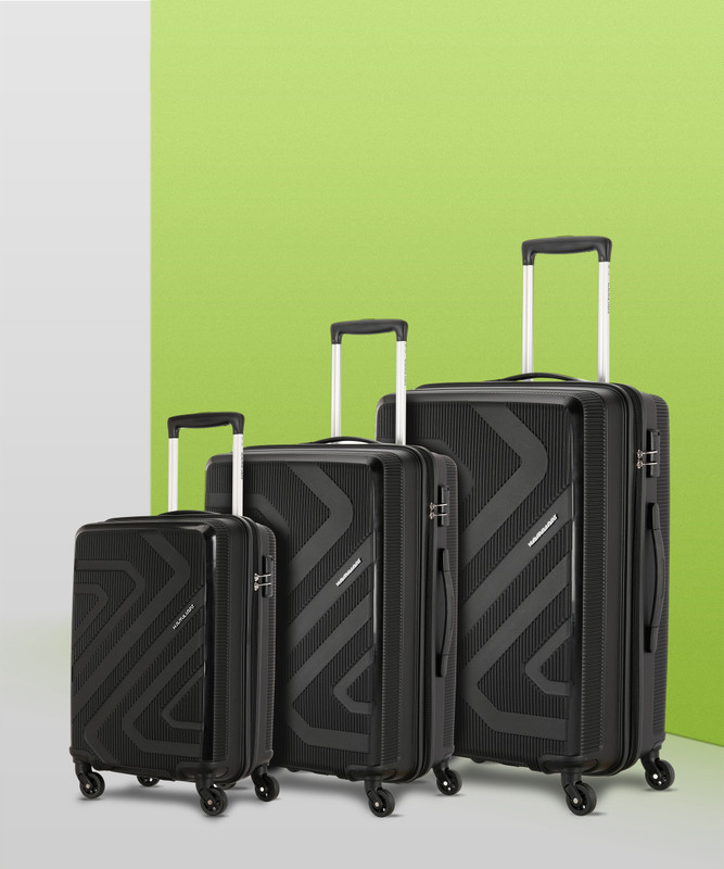 Kamiliant By American Tourister Kam Kiza Sp 3Pcset -Black Cabin & Check-In Set 4 Wheels – 27 Inch