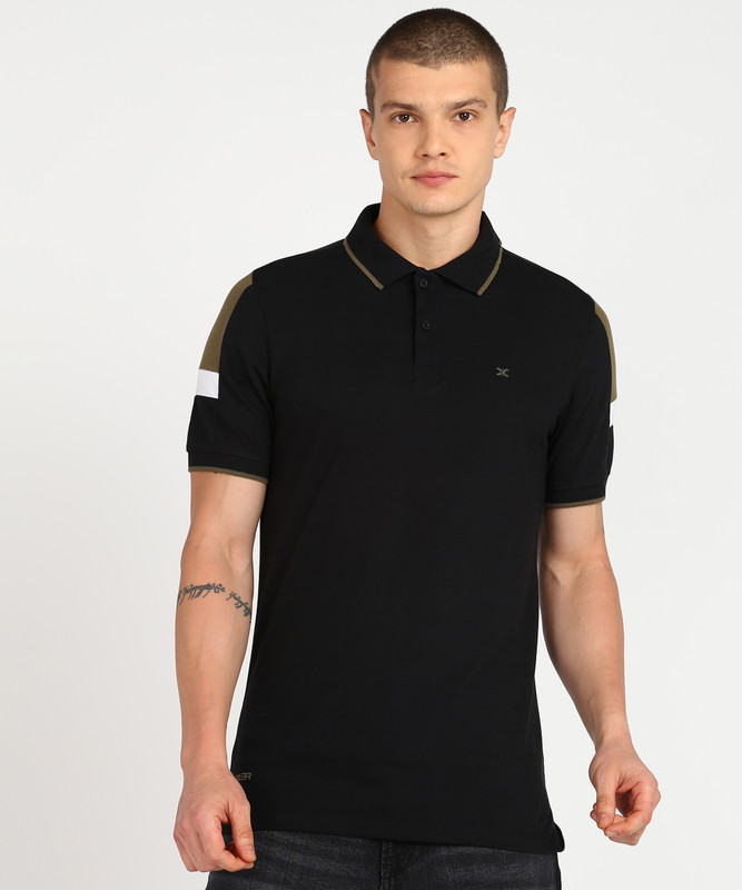 Killer Colorblock Men Polo Neck Black T-Shirt
