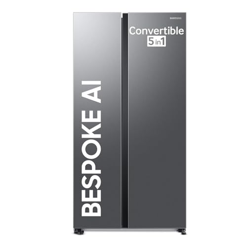 Samsung 653 L, 3 Star, Frost Free, Double Door, Convertible 5-In-1 Digital Inverter, Side By Side Ai Enabled Smart Refrigerator With Wifi (Rs76Cg8003S9Hl, Silver, Refined Inox)