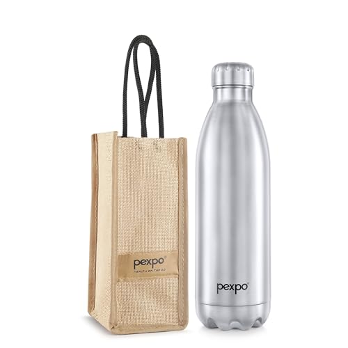 Pexpo Electro 1800 Hot & Cold Isi Certified With Jute Bag | Stainless Steel Water Bottle – 1750Ml, Silver | Thermoflask | Office Bottle | Workout | Travelling | Home