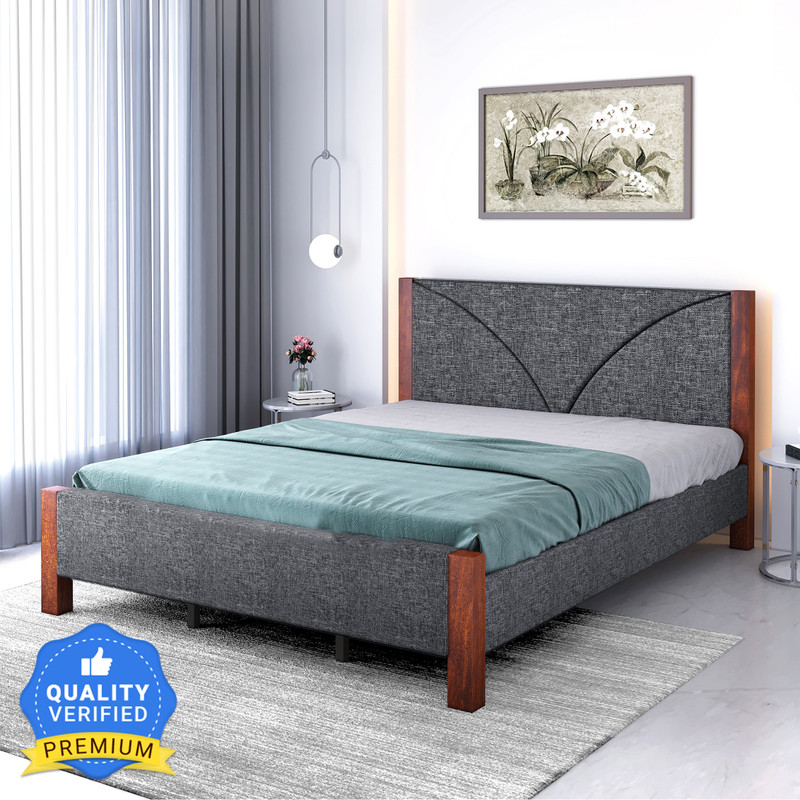 Flipkart Perfect Homes Massif Solid Wood Queen Bed(Finish Color – Walnut And Light Grey, Delivery Condition – Knock Down)