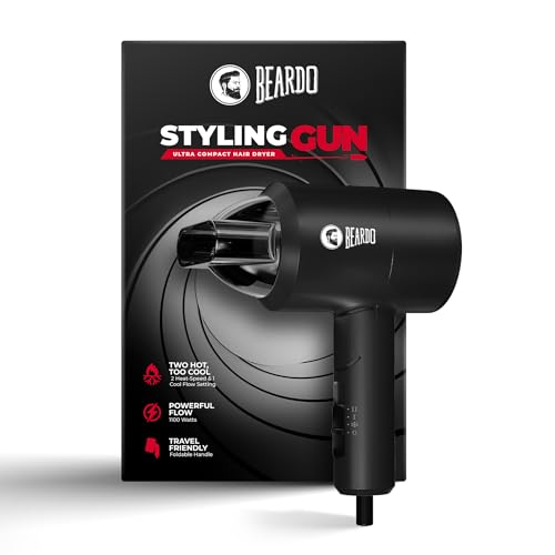 Beardo Styling Gun Ultra Compact Hair Dryer | 1100 Watts Foldable Hair Dryer | 3 Heat 2 Speed Setting | Hair Dryer For Men | Travel Friendly | Stylish Matte Black Finish | Gift For Brother | Gift For Friends | Gift For Husband