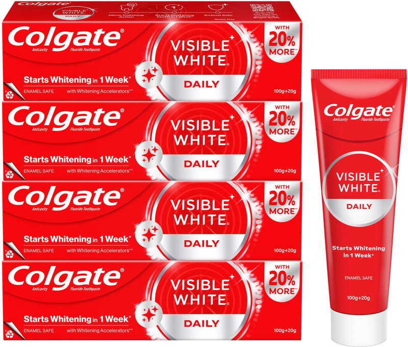 Colgate Visible White Tooth Paste Teeth Whitening Starts In 1 Week, Combo Pack Of 4X120G Toothpaste(480 G, Pack Of 4)
