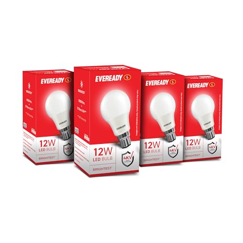 Eveready 12W Led Bulb, Cool White Day Light (6500K), E27 Base, Energy-Efficient, 4Kv Surge Protection, Long-Lasting Durability, Pack Of 4