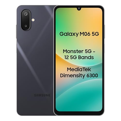 Samsung Galaxy M06 5G (Blazing Black, 4Gb Ram, 128 Gb Storage) | Mediatek Dimensity 6300 | Antutu Score 422K+ | 12 5G Bands | 25W Fast Charging | 4 Gen. Of Os Upgrades | Without Charger