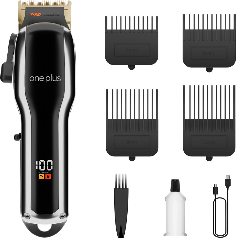 One Plus Op 981 Professional Cordless Hair Clipper Dual Led Titanium Coated Blade Trimmer 150 Min  Runtime 12 Length Settings(Silver)