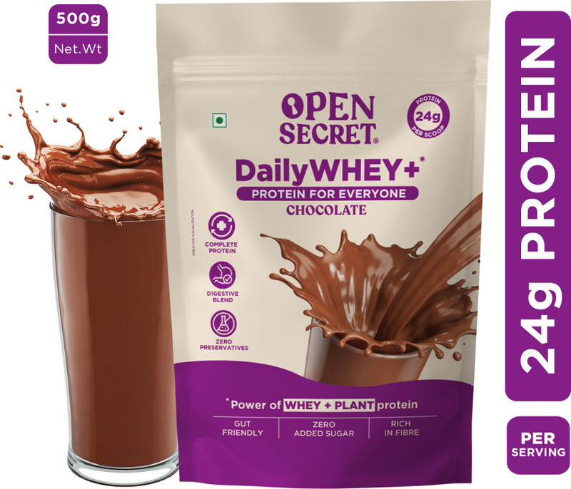 Open Secret 0.5 Kg India’S 1St Whey+ Protein Powder – Complete Protein With Whey And Plant Protein Blends(500 G, Chocolate)